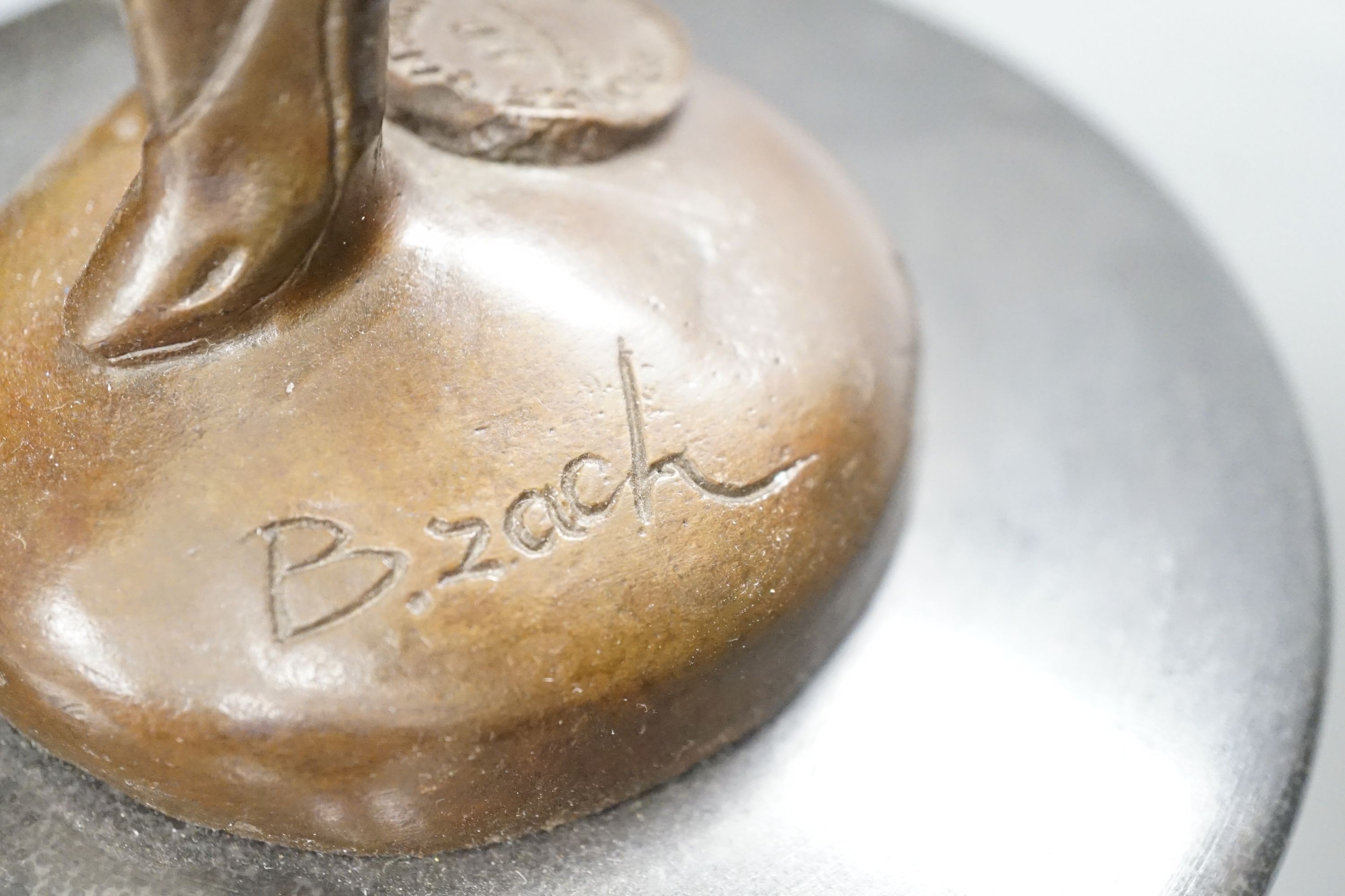 After Bruno Zach, bronze sculpture of a dancer on marble base, height 64cm